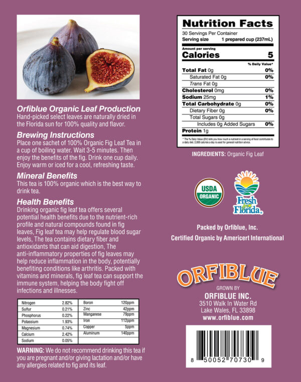 Organic Fig Leaf Tea Rear Label